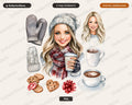 Winter Woman Clipart PNG, Cozy Fashion Clip Art, Hot Chocolate Accessories Digital Download