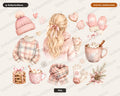 Winter Girl Clipart PNG, Cozy Holiday Clip Art, Watercolor Christmas Graphics Digital Download