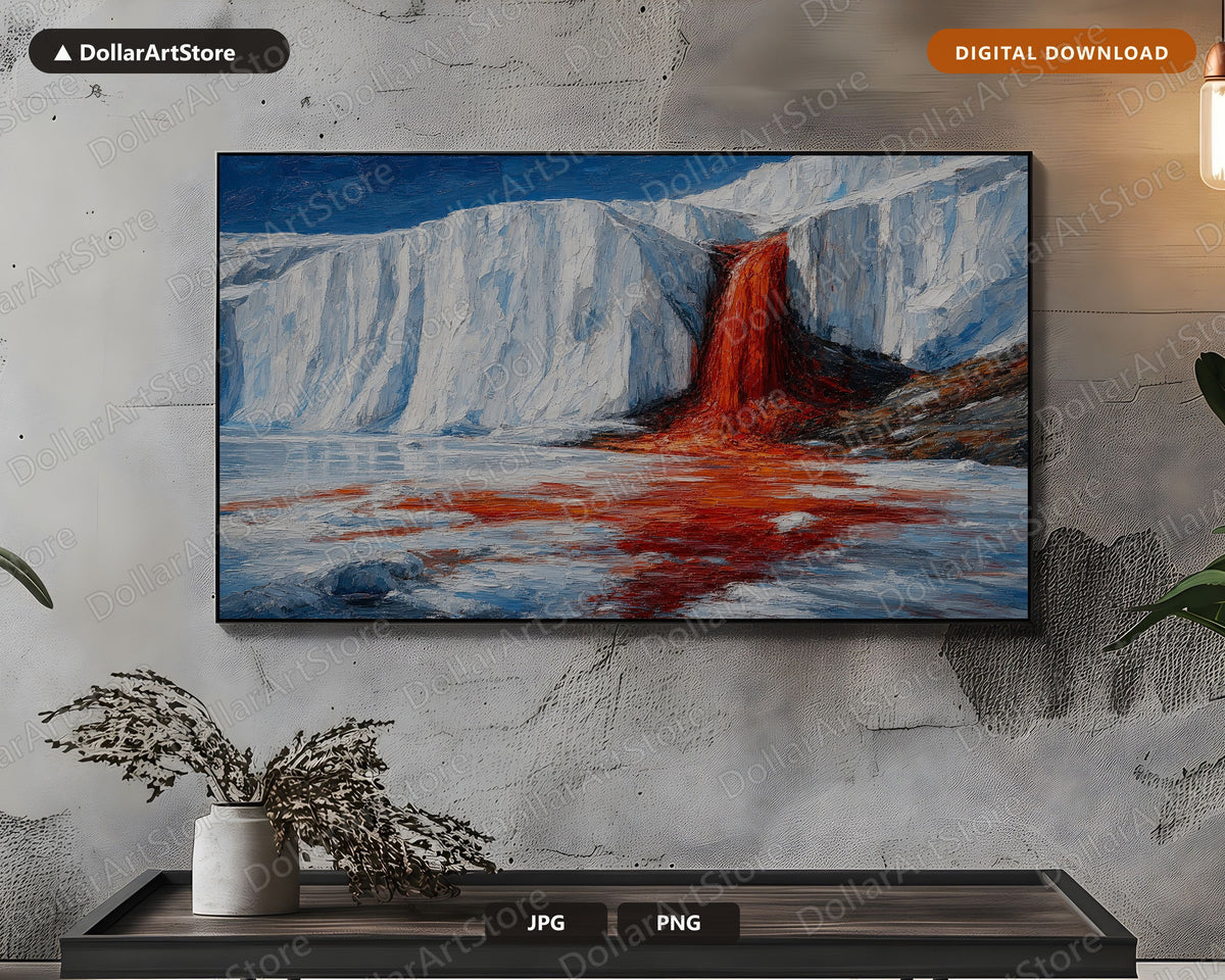 Bleeding Arctic Ice Cliffs Frame TV Art, Winter Landscape Samsung Frame TV Digital Download, 4K Textured Scenery