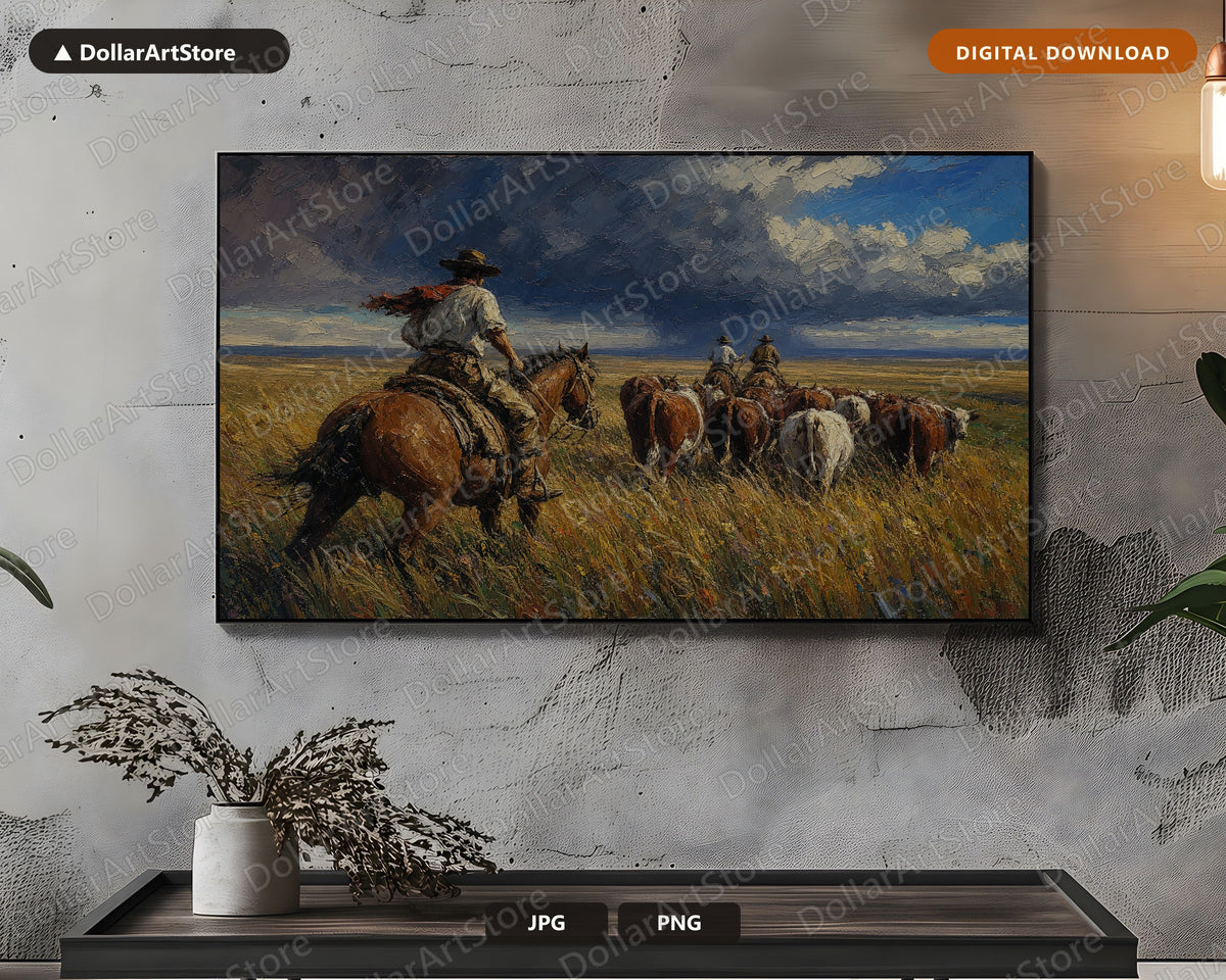 Rustic Western Landscape Frame TV Art, Cozy Cowboy Prairie Scenery Samsung Frame TV Digital Download 4K
