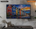 Cozy Colorful Coastal Village Frame TV Art, Samsung Frame TV Digital Download 4K