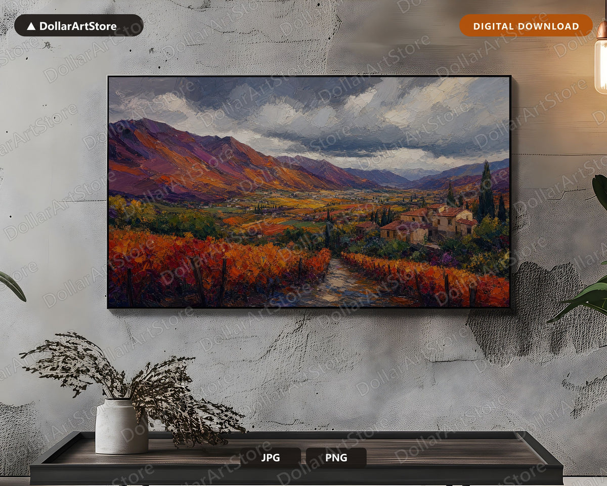 Cozy Tuscan Vineyard Frame TV Art, Autumn Landscape Samsung Frame Digital Download 4K