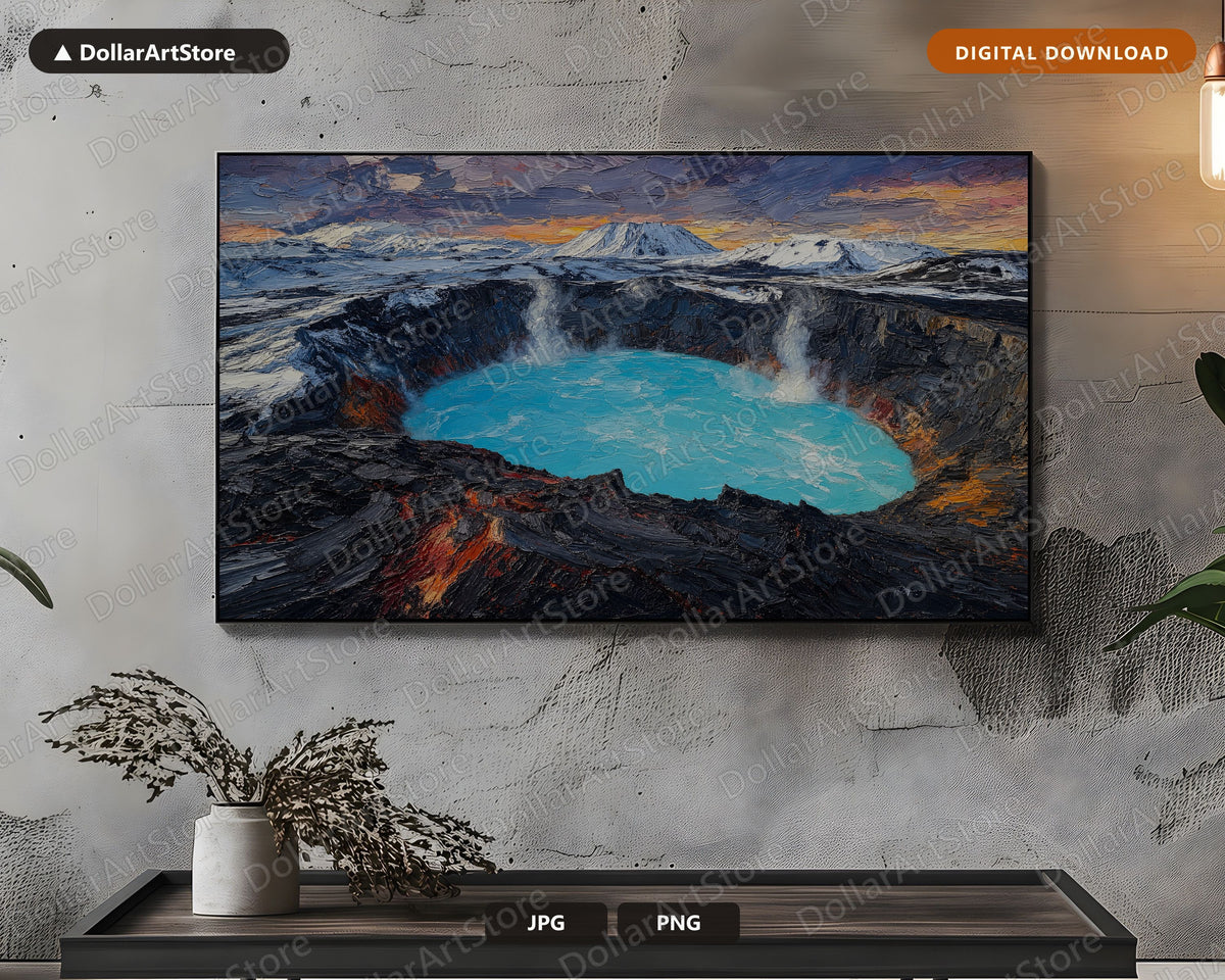 Arctic Geothermal Frame TV Art, Textured Volcano Lake Landscape, 4K Samsung TV Screensaver Download