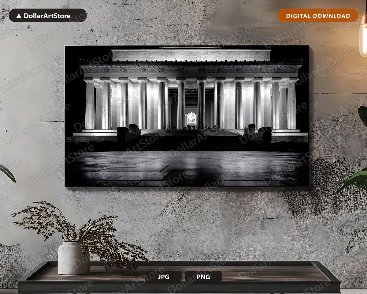 Lincoln Memorial Frame TV Art, Dark Neutral Architectural Samsung Frame TV Digital Download 4K