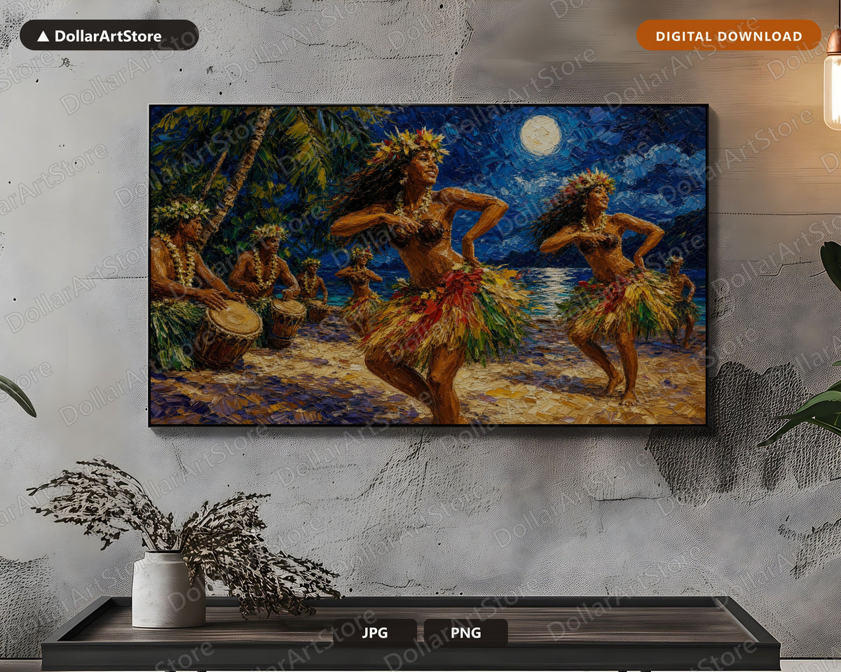 Cozy Tropical Dance Frame TV Art, Samsung Frame TV Digital Download, Textured Tahitian Scenery 4K