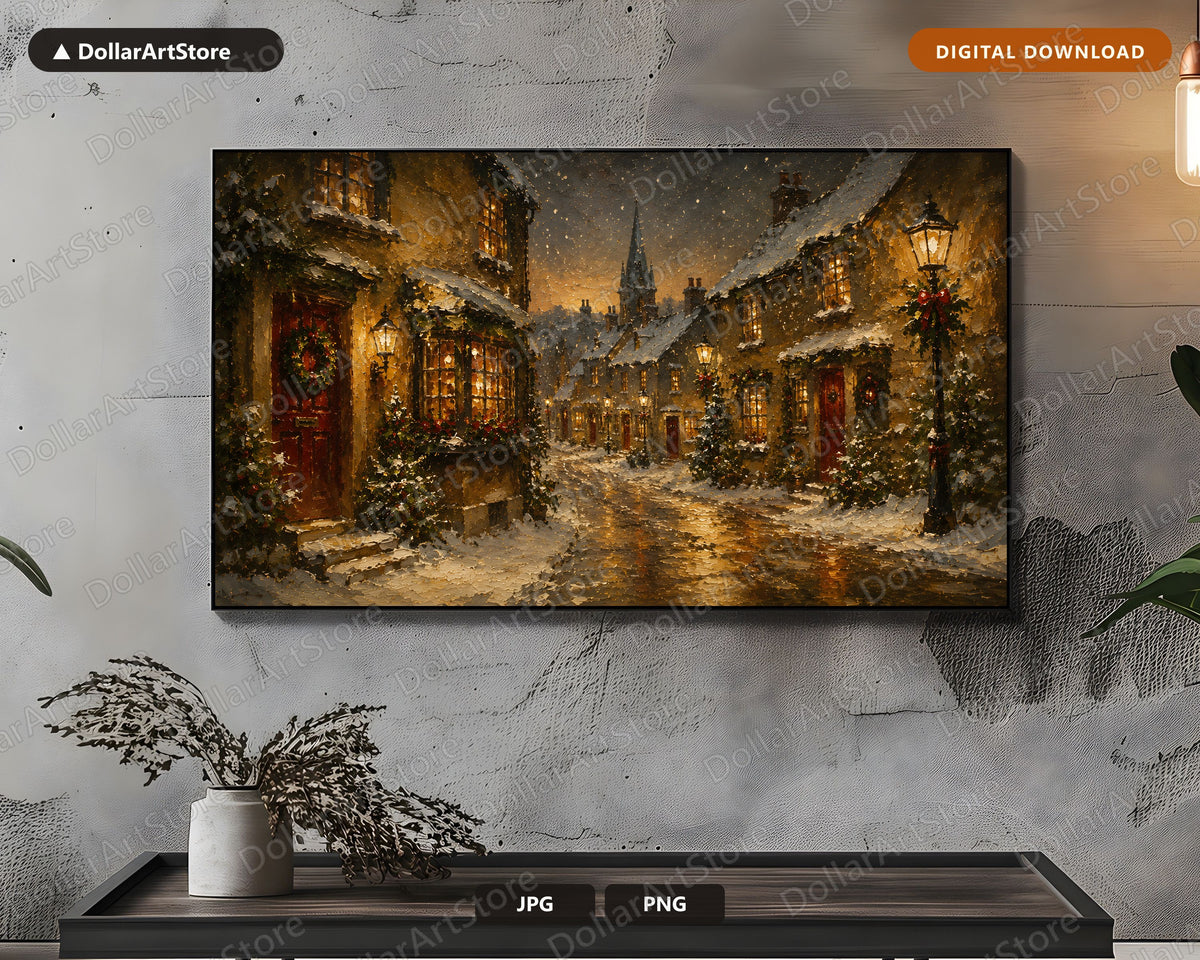 Cozy Christmas Street Frame TV Art, Samsung Frame TV Digital Download, 4K Holiday Scenery