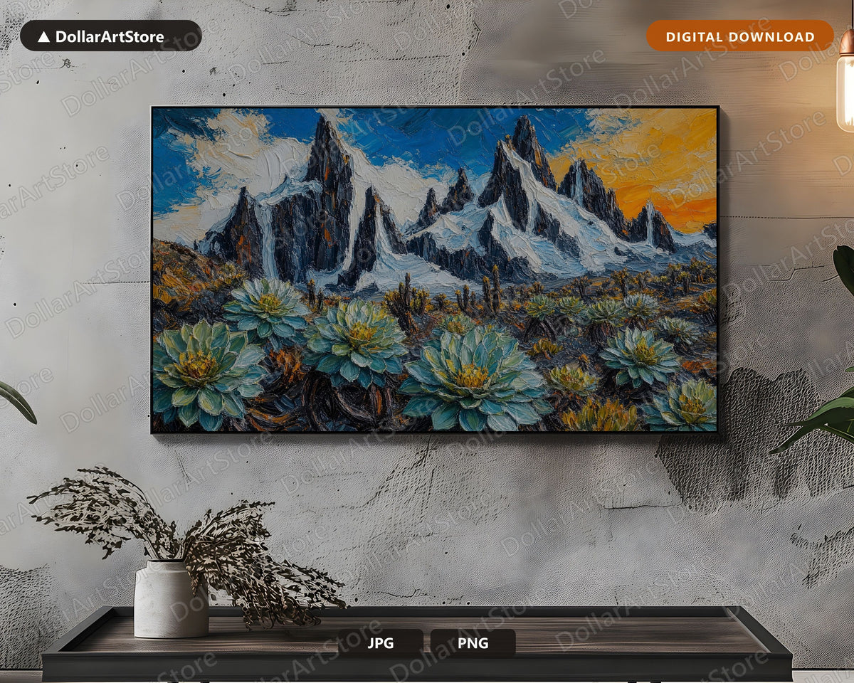 Cozy Mountain Landscape Frame TV Art, Samsung Frame TV Digital Download, 4K Textured Alpine Scenery