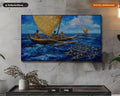 Cozy Ocean Outrigger Frame TV Art, Samsung Frame TV Digital Download, 4K Scenic Water Art
