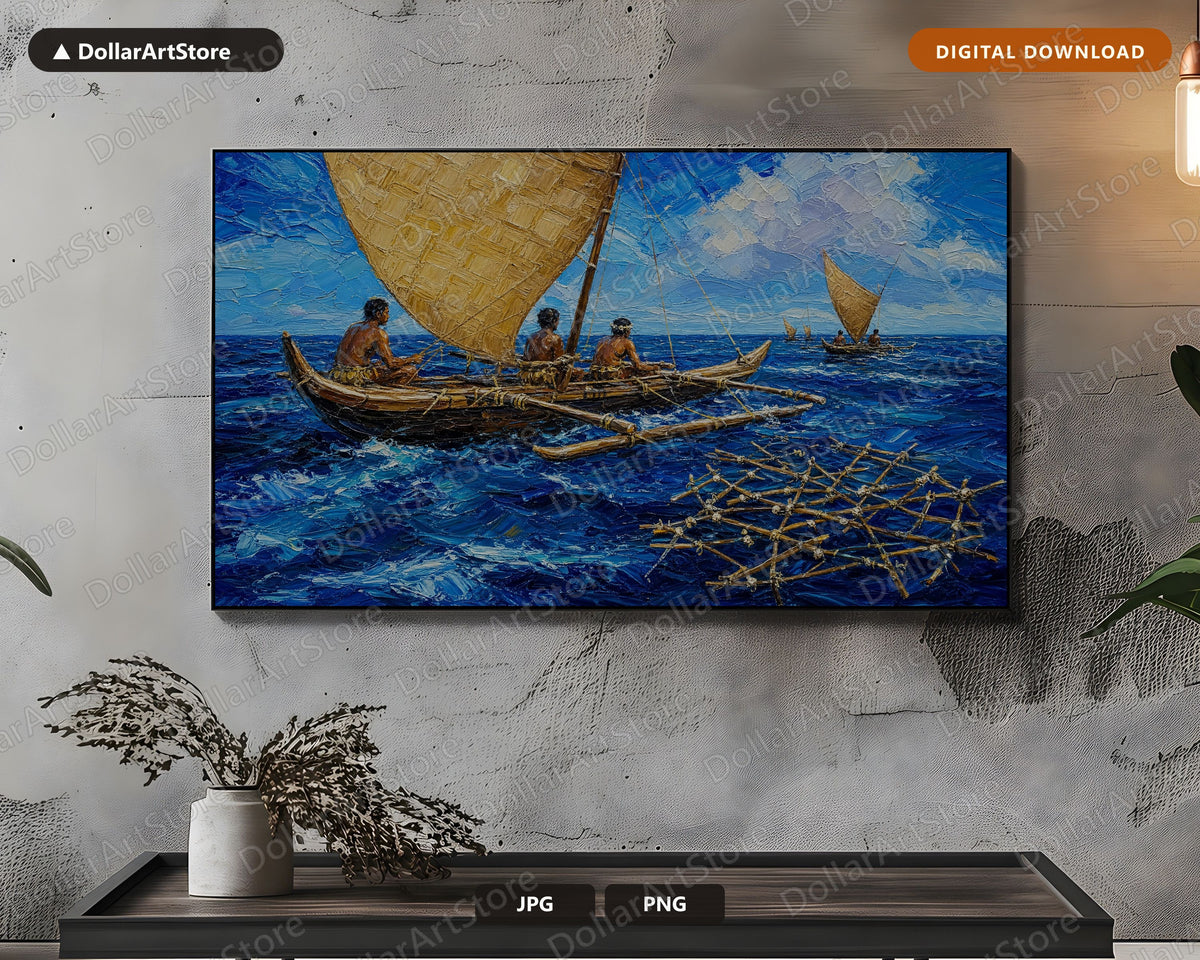 Cozy Ocean Outrigger Frame TV Art, Samsung Frame TV Digital Download, 4K Scenic Water Art