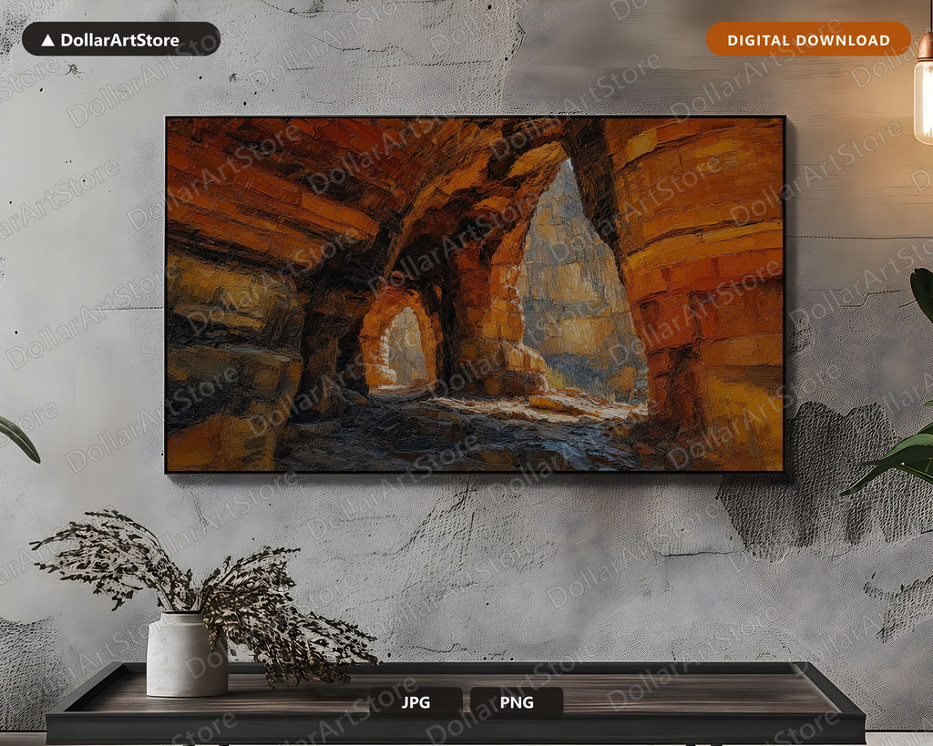 Earthy Canyon Frame TV Art, Textured Sandstone Scenery, Samsung Frame TV 4K Digital Download