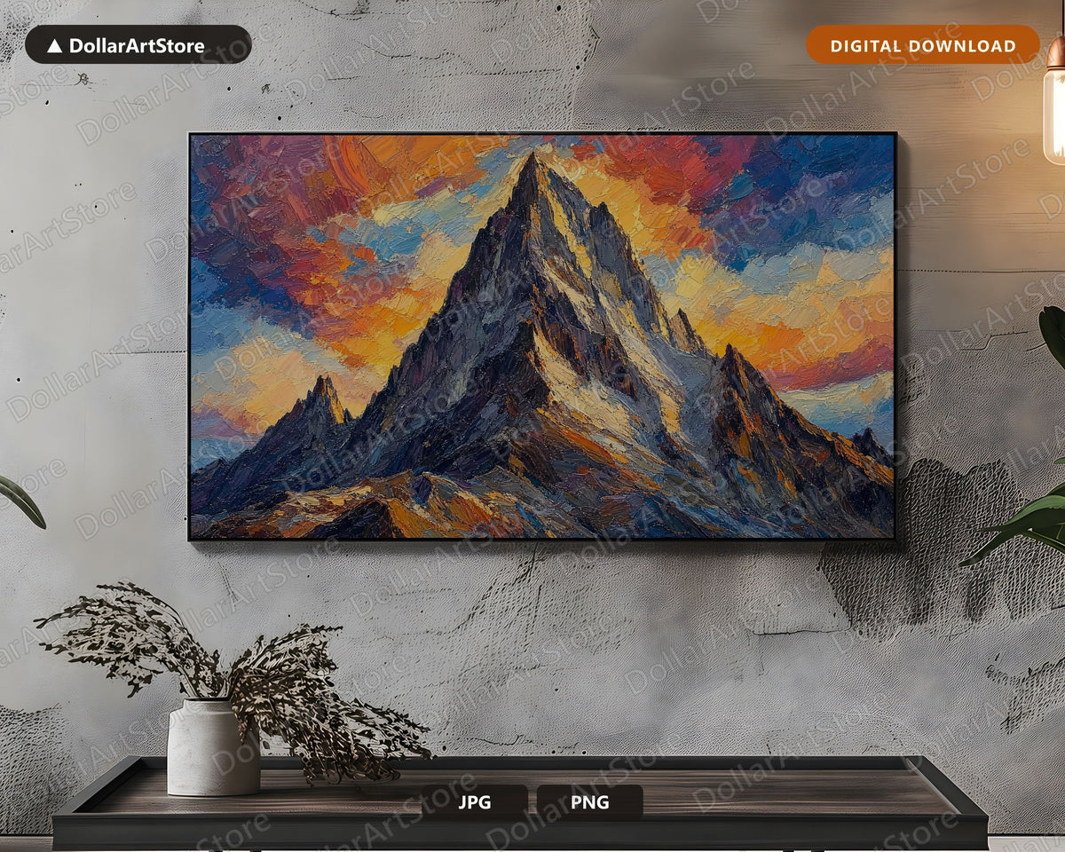 Cozy Desert Mountain Frame TV Art, Textured Landscape Samsung Frame TV Digital Download 4K