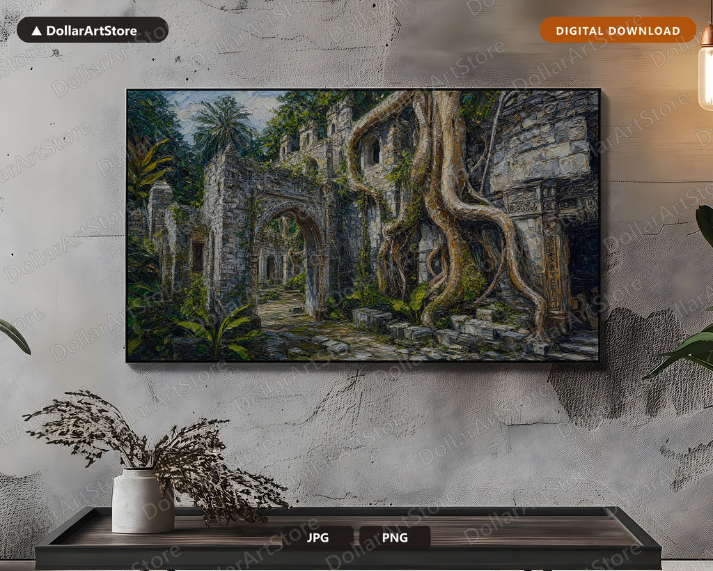 Cozy Earthy Ruins Frame TV Art, Samsung Frame TV Digital Download, 4K Textured Scenery