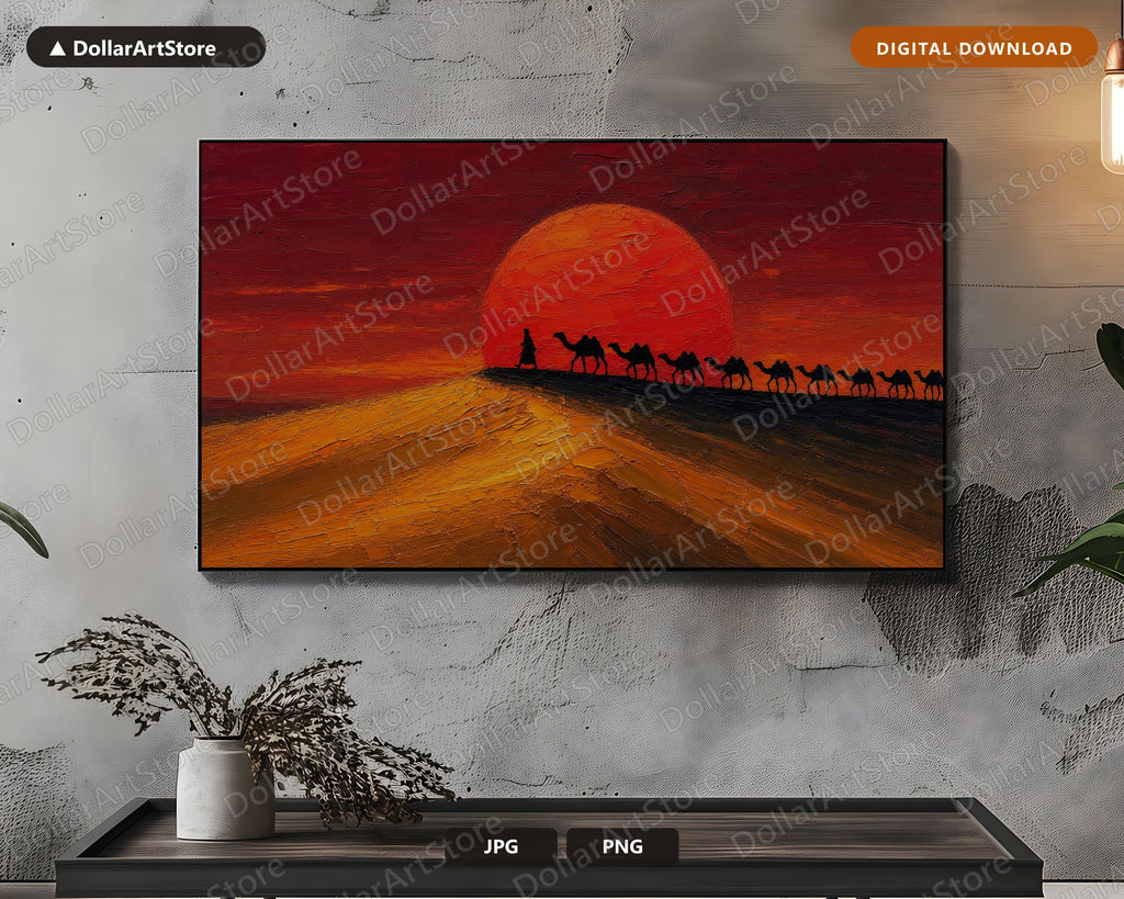 Cozy Desert Caravan Frame TV Art, Samsung Frame TV Digital Download, 4K Textured Landscape