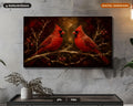 Cozy Winter Textured Frame TV Art, Red Cardinals on Branch, Samsung Frame TV Digital Download 4K