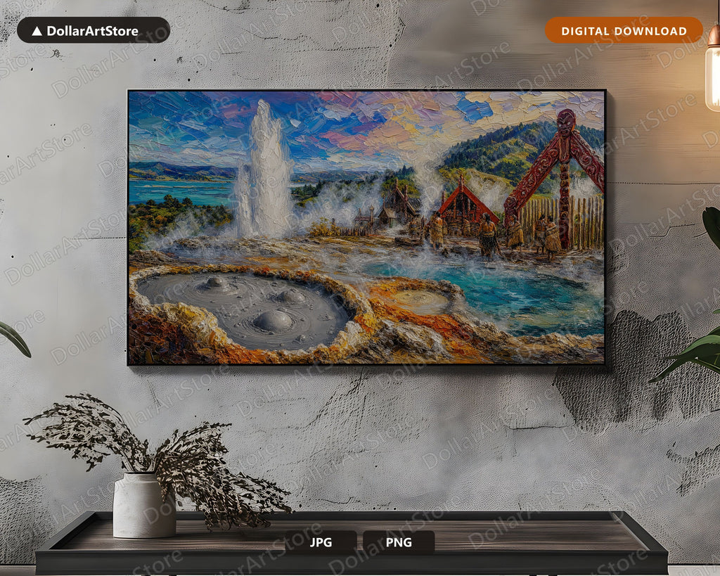 Cozy Rotorua Geothermal Frame TV Art, Samsung Frame TV 4K Digital Download, Textured Landscape Screensaver
