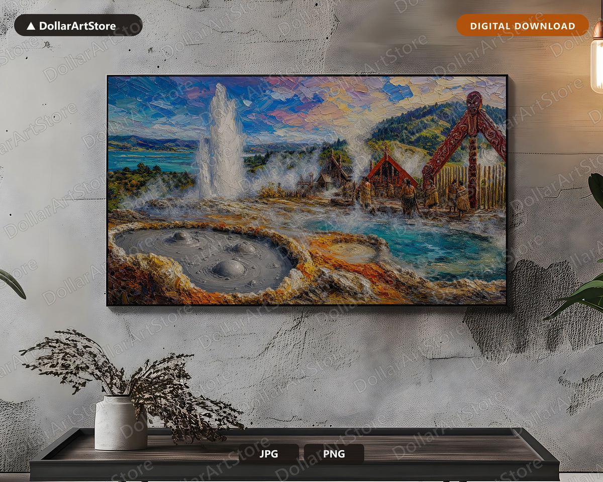 Cozy Rotorua Geothermal Frame TV Art, Samsung Frame TV 4K Digital Download, Textured Landscape Screensaver