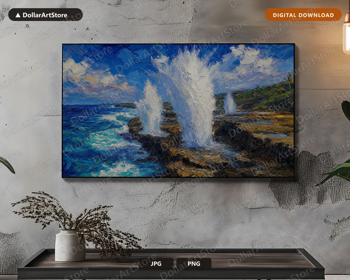 Textured Ocean Scenery Frame TV Art, Samsung Frame TV 4K Digital Download, Coastal Blowholes