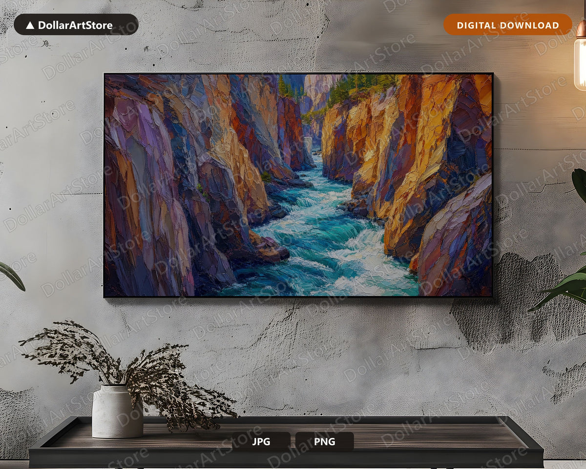 Cozy Canyon Scenery Frame TV Art, Textured River Gorge Samsung Frame TV Digital Download, 4K Landscape Screensaver