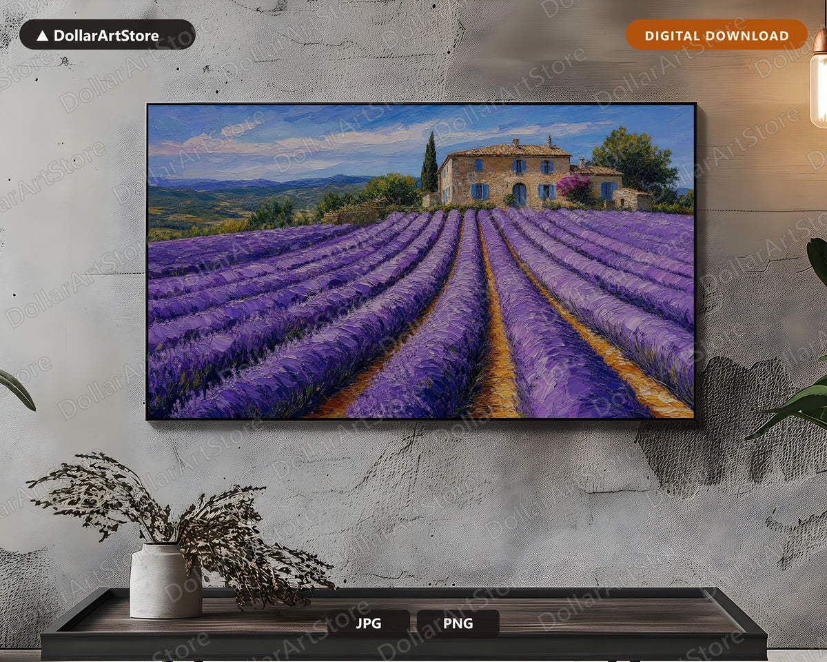 Cozy Provence Lavender Fields Frame TV Art, Samsung Frame TV Digital Download, Rustic Farmhouse Scenery