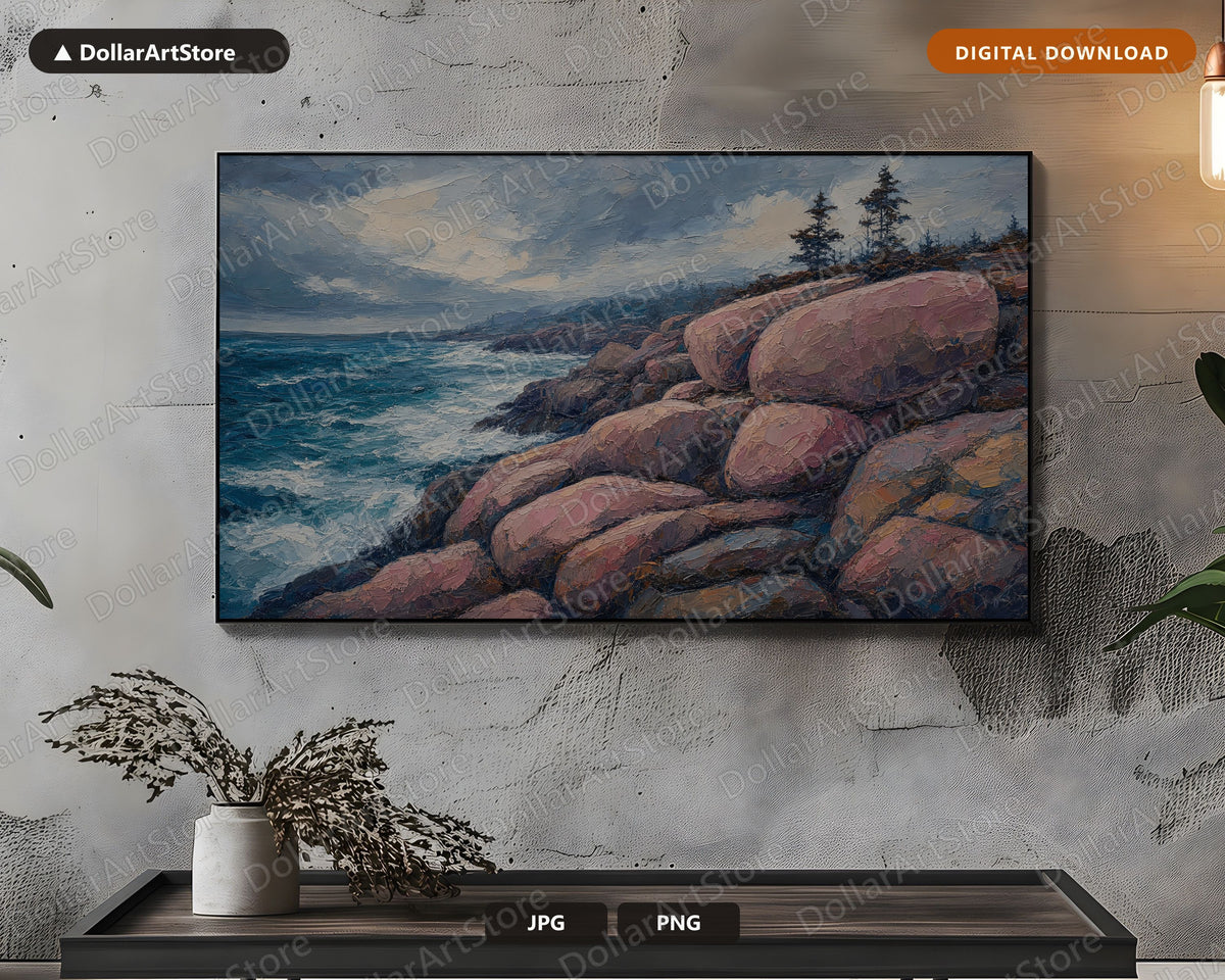 Cozy Coastal Landscape Frame TV Art, Samsung Frame TV Digital Download, Textured Scenery