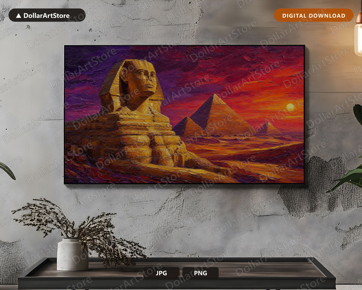Cozy Egypt Sphinx Frame TV Art, Samsung Frame TV Digital Download, 4K Textured Landscape