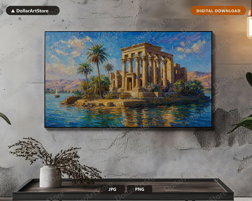 Cozy Ancient Ruins Frame TV Art, Samsung Frame TV Digital Download, 4K Egypt Nile Scenery