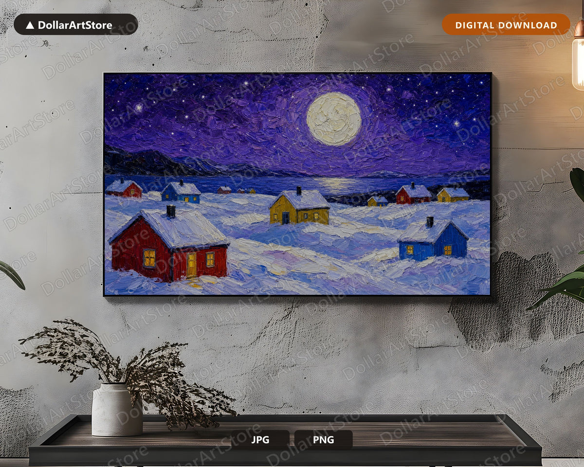 Cozy Arctic Winter Frame TV Art, Samsung Frame TV Digital Download, 4K Textured Winter Landscape
