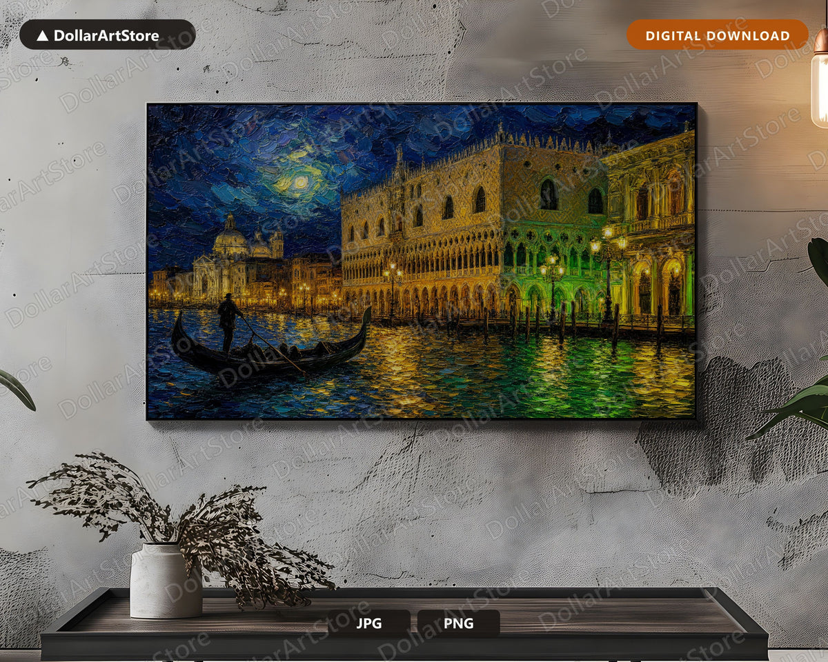 Cozy Venice Grand Canal Night Frame TV Art, Samsung Frame TV Digital Download, 4K Textured