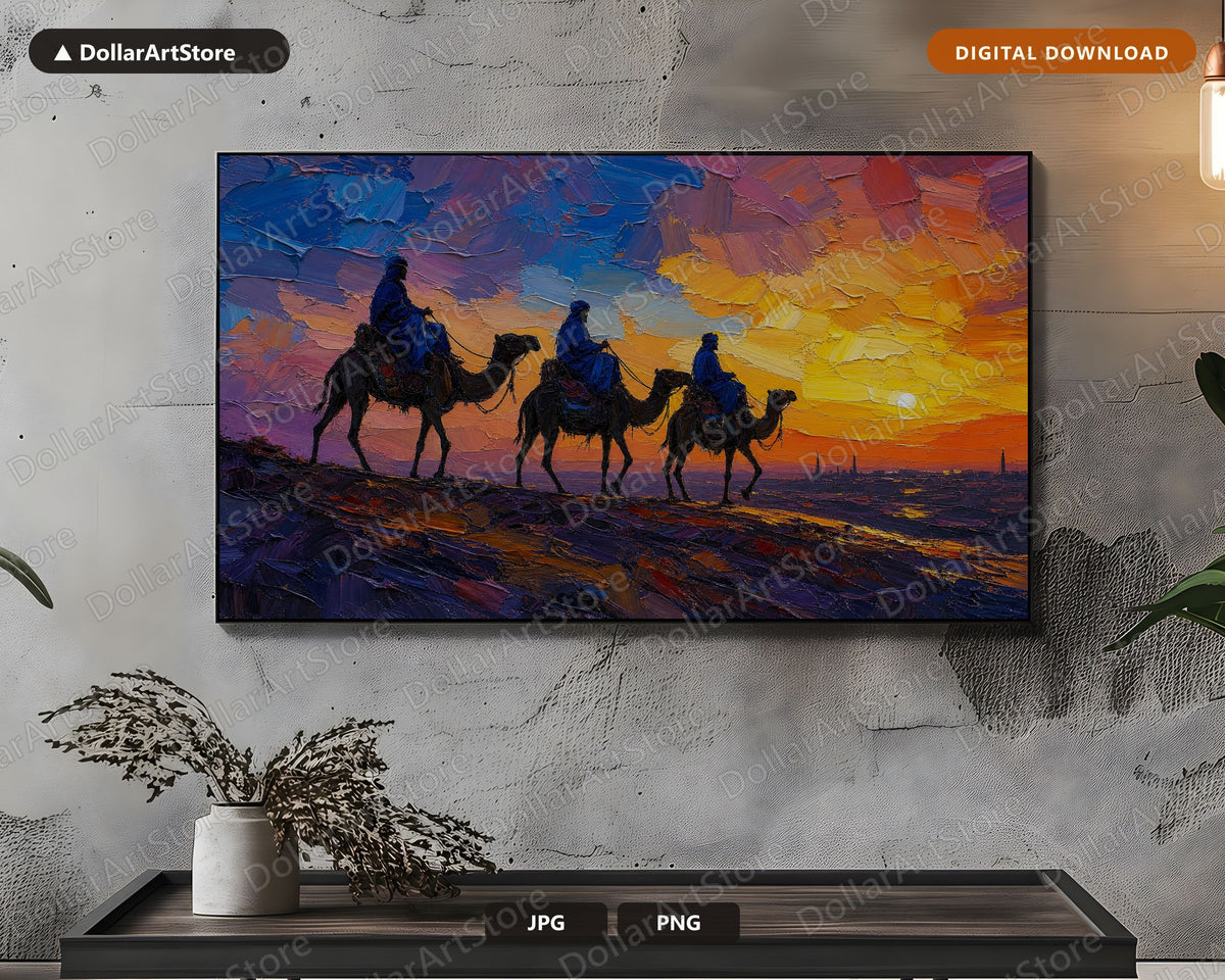 Desert Caravan Frame TV Art, Samsung Frame TV Digital Download, Textured Sunset Scenery