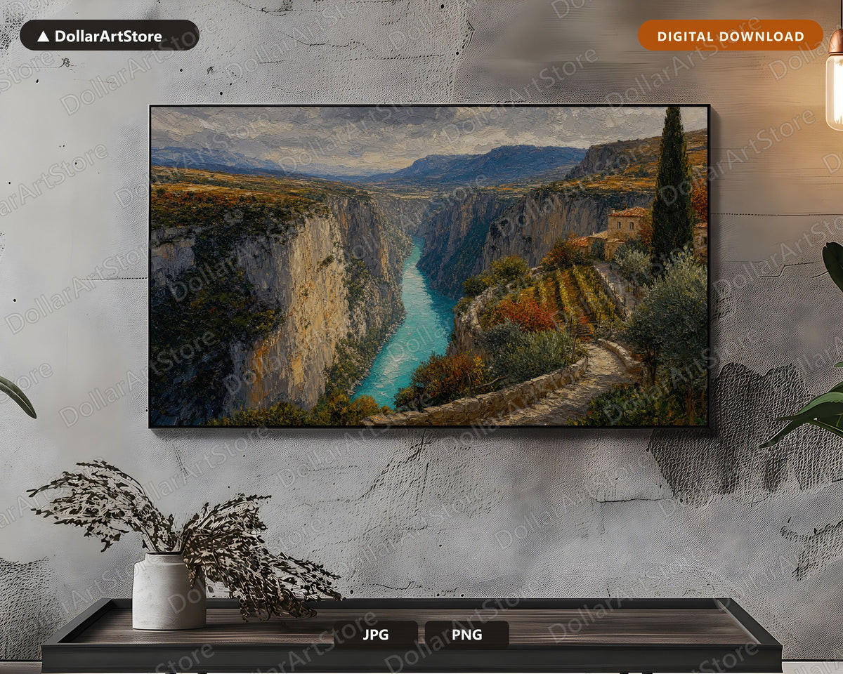 Cozy European Gorge Frame TV Art, Samsung Frame TV Digital Download, 4K Scenic Canyon Screensaver