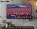 Textured Flamingo Landscape Frame TV Art, Samsung 4K TV Digital Download, Scenic Volcano Screensaver Art