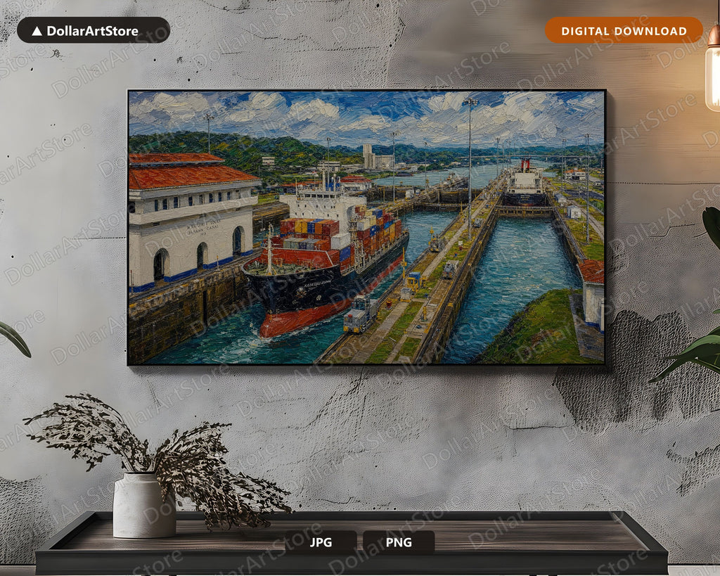 Cozy Panama Canal Frame TV Art, Samsung Frame TV Digital Download, 4K Textured Scenic Art