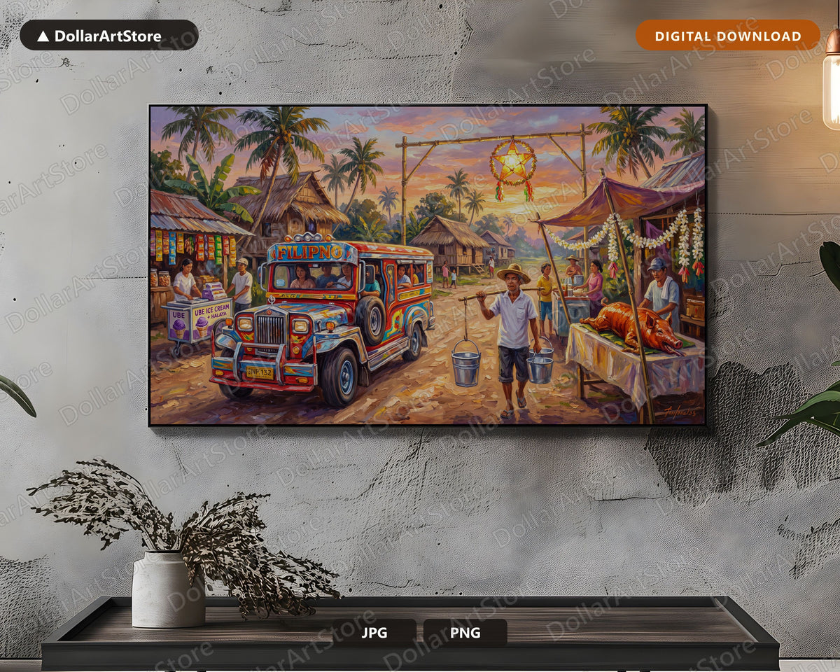 Cozy Filipino Village Frame TV Art, Samsung Frame TV 4K Digital Download, Tropical Scenery