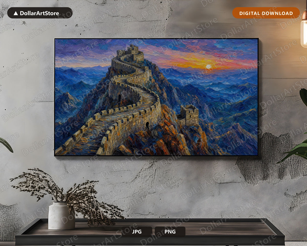 Cozy Great Wall Scenery Frame TV Art, Samsung Frame TV Digital Download, 4K Textured Landscape