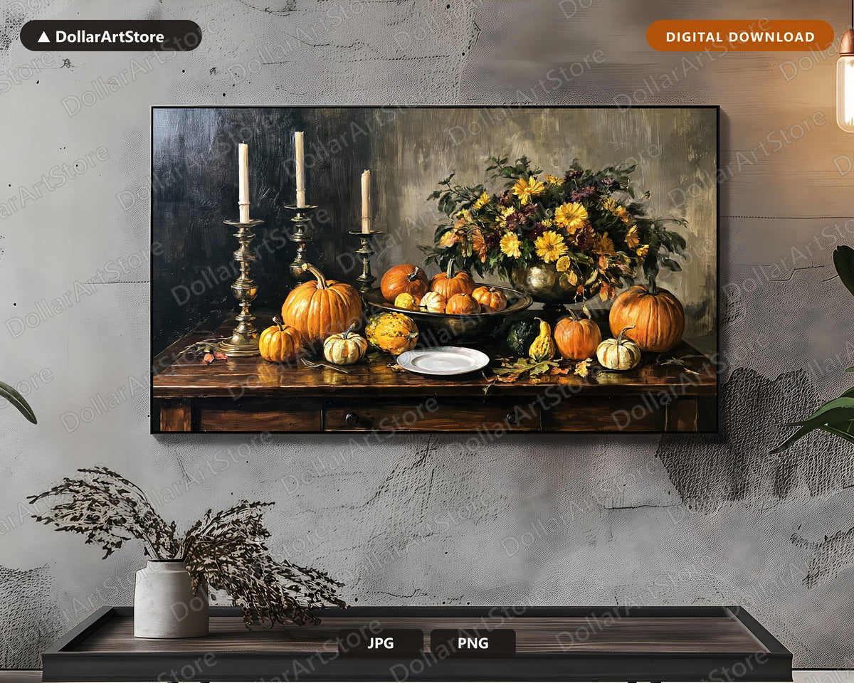 Vintage Autumn Still Life Frame TV Art, Samsung TV Digital Download, 4K Pumpkin Harvest Screensaver