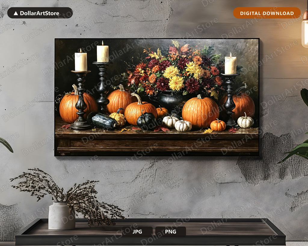 Vintage Autumn Still Life Frame TV Art, Samsung Frame Digital Download, 4K Pumpkin Harvest