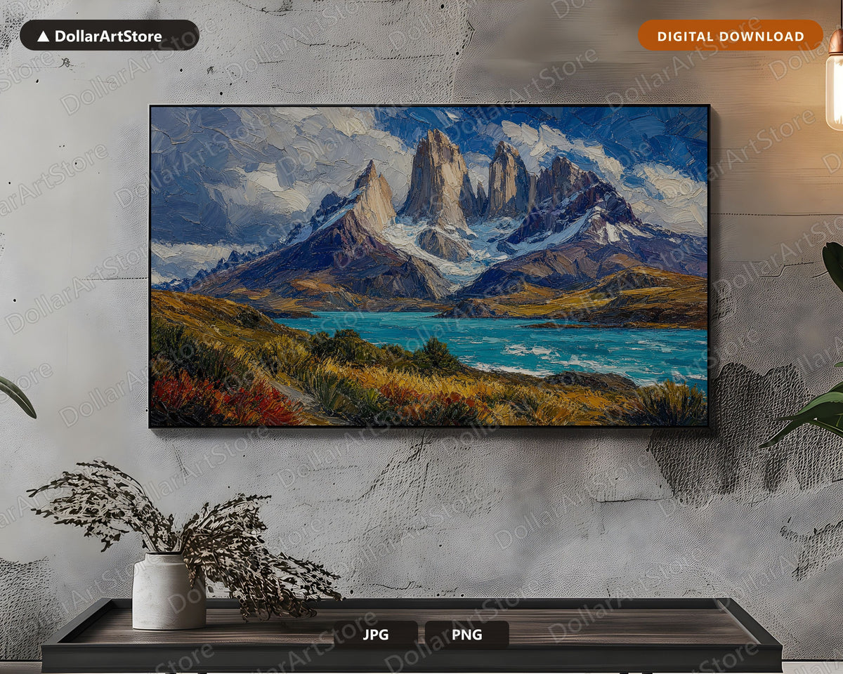 Textured Scenic Mountain Landscape Frame TV Art