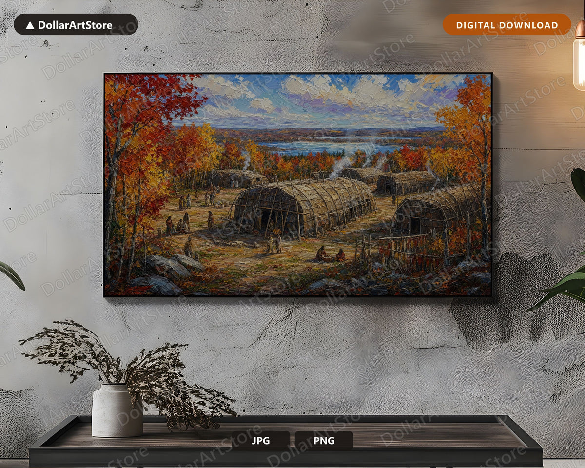 Cozy Autumn Landscape Frame TV Art, Indigenous Settlement, Samsung Frame TV Digital Download, 4K Scenery