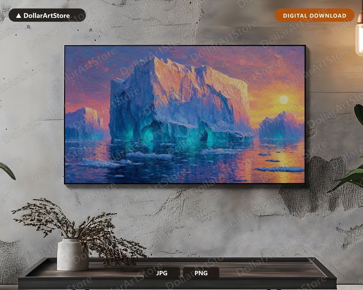 Arctic Icebergs Frame TV Art, Cozy Polar Landscape Samsung Frame TV Digital Download, 4K Textured Scenery