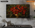 Cozy Holiday Poinsettia Frame TV Art, Samsung Frame TV 4K Digital Download, Textured Christmas Screensaver