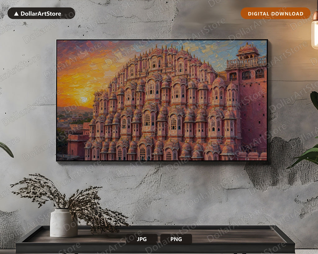 Cozy Sunset Scenery Frame TV Art, Hawa Mahal Palace 4K Digital Download Samsung Frame TV Screensaver