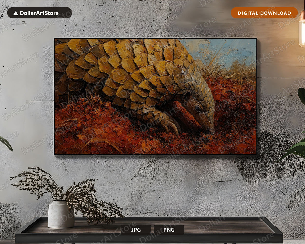 Cozy African Wildlife Frame TV Art, Pangolin Earthly Textured Samsung Frame TV Digital Download 4K