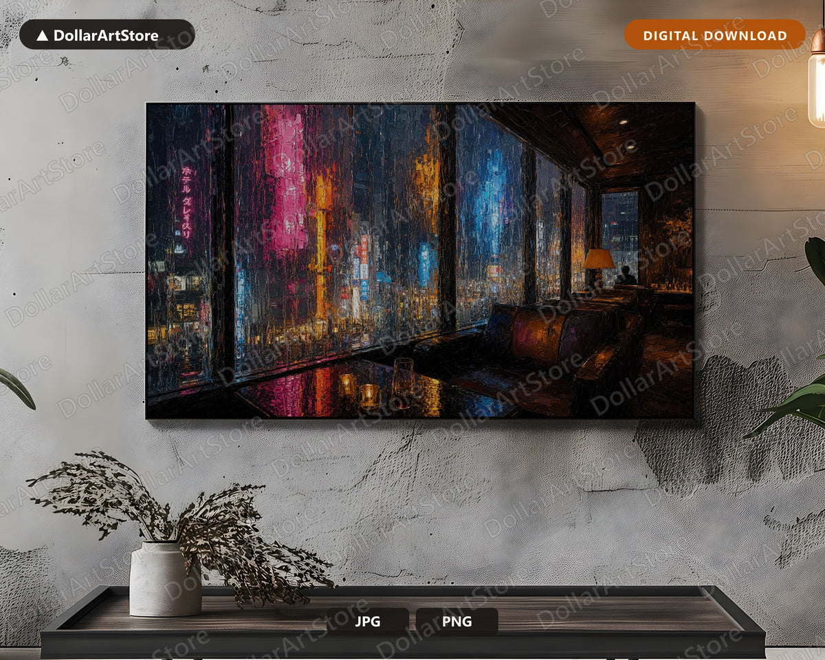 Moody Neon Tokyo Jazz Lounge Samsung Frame TV Art  Cozy Dark Textured Urban Screensaver