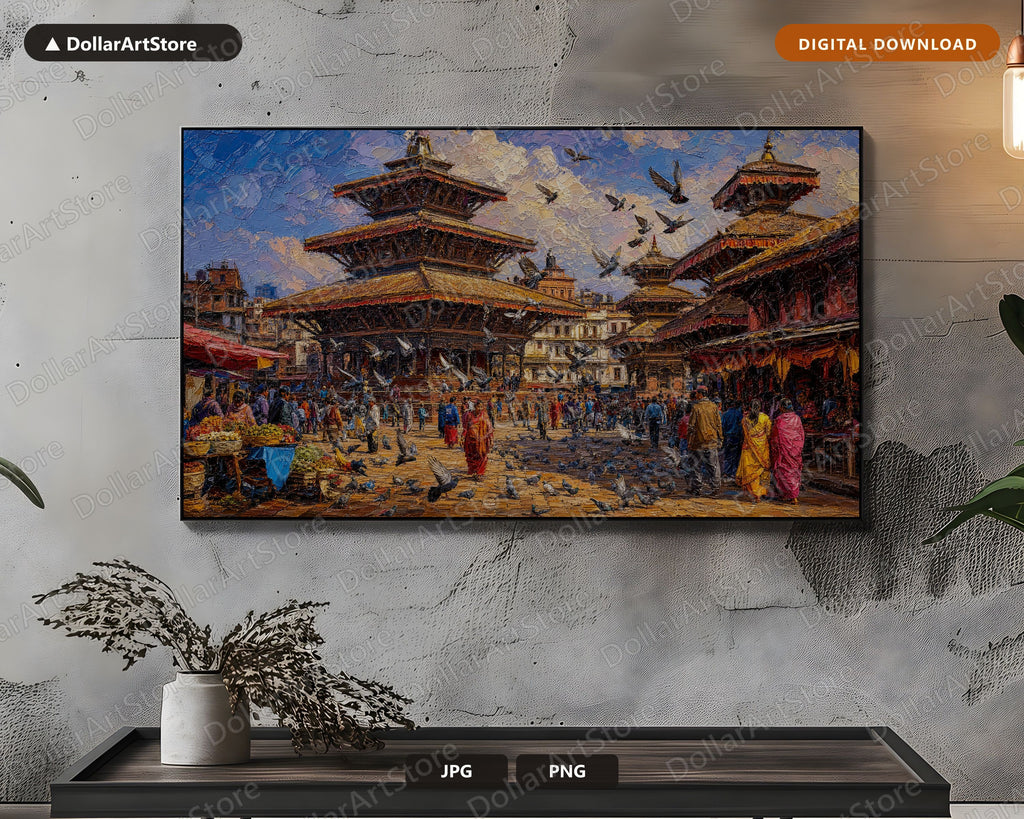 Cozy Textured South Asia Frame TV Art, Samsung TV Screensaver, 4K Temple Market Download
