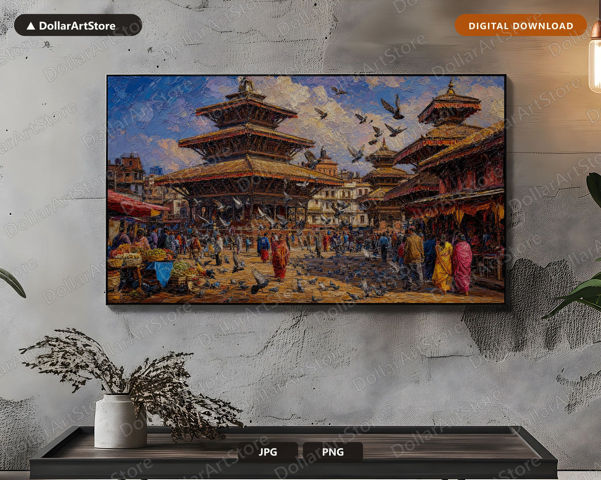 Cozy Textured South Asia Frame TV Art, Samsung TV Screensaver, 4K Temple Market Download