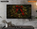 Cozy Holiday Wreath Frame TV Art, Red Bow Christmas Wreath Samsung Frame TV Digital Download 4K