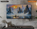 Cozy Winter Mountain Landscape Frame TV Art, Samsung TV Digital Download, 4K Scenic Textured Art