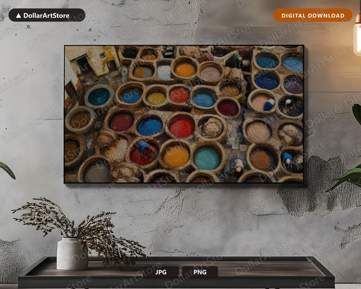 Cozy Earthy Frame TV Art, North Africa Leather Dye Vats, Samsung TV Digital Download 4K