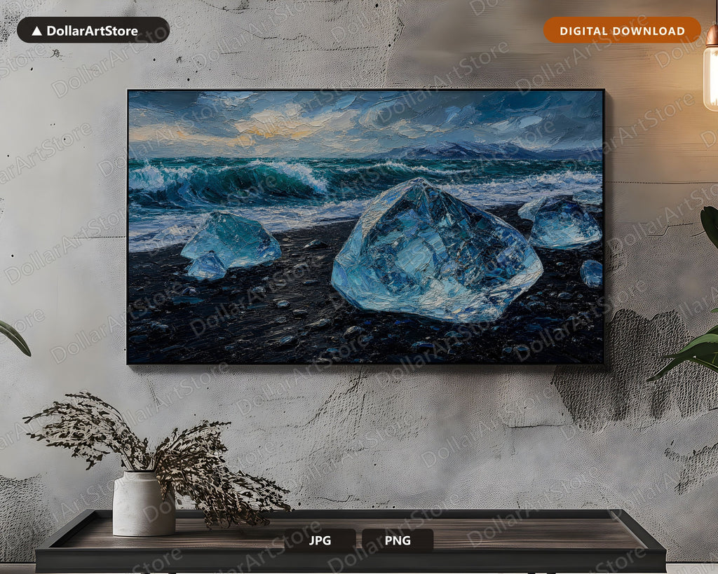 Cozy Arctic Glacier Frame TV Art, Samsung Frame Digital Download, 4K Textured Winter Scenery