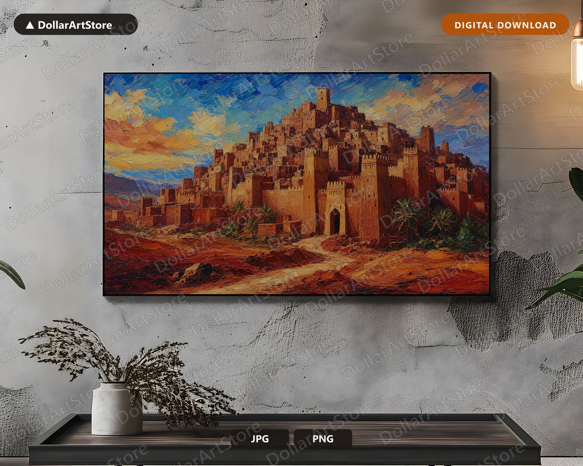 Cozy Desert Kasbah Frame TV Art, Textured North Africa Landscape 4K Samsung Frame